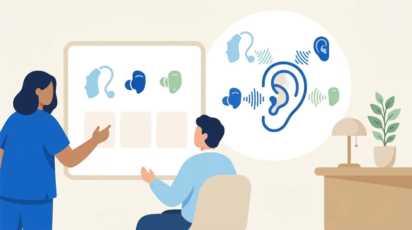 Illustration vectorielle médicale : Les différents types d’appareils auditifs | Boidin Audition